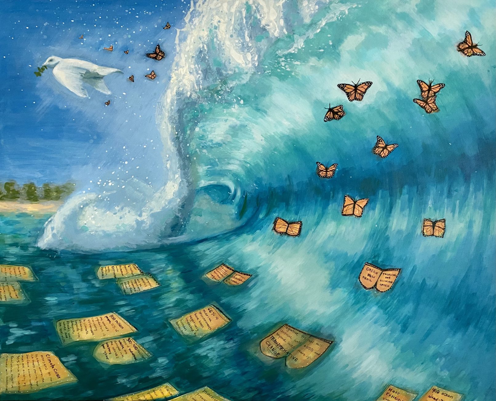 Environmental Climate change painting of ocean wave by award-winning artist Rhianna Rose Hixon